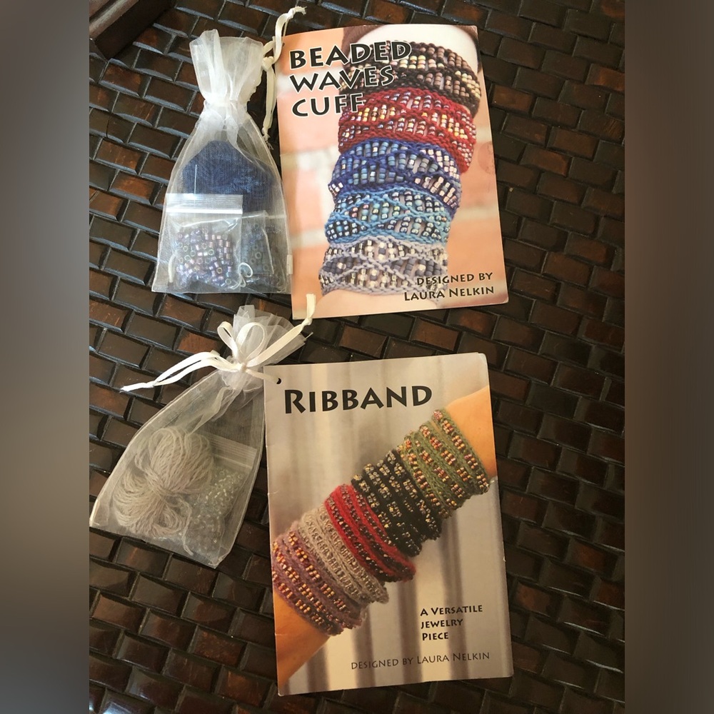 2 DIY complete Beaded Waves Cuff Bracelet Kits by Nelkin Designs.Moonless/Silver